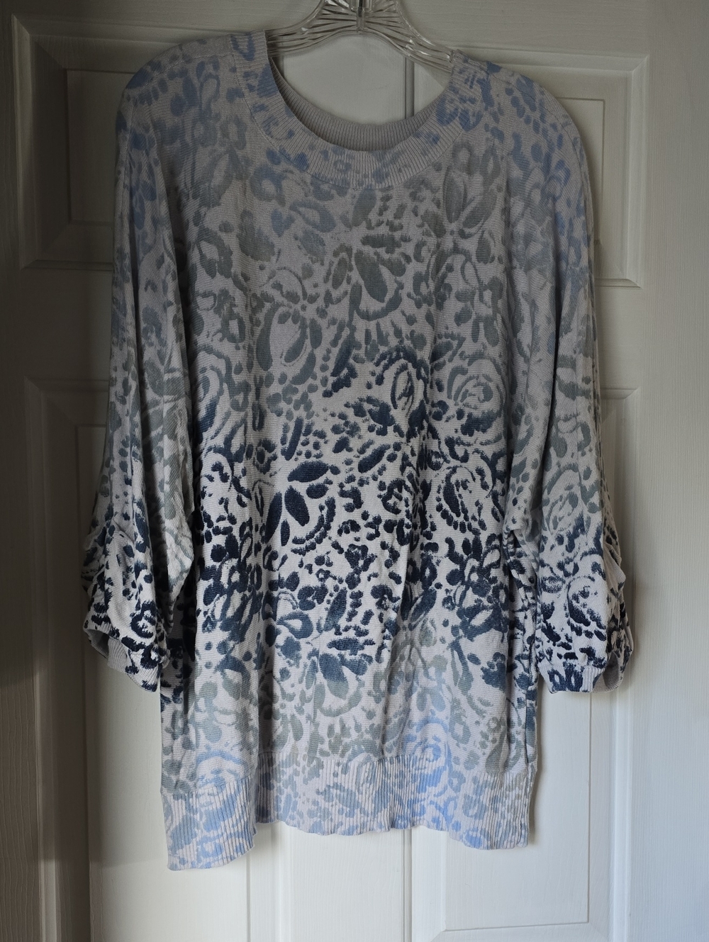 Democracy Blue & White Floral Ombre Pullover Sweater